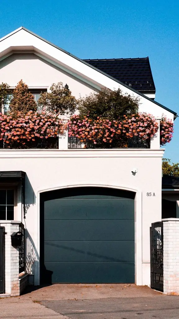 Modern house with sleek black garage door