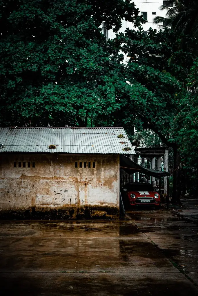 Rainy street scene representing storm season readiness